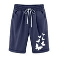 thumbnail image 1 of Admvng Womens Linen Plus Size Butterfly Print Bermuda Shorts Drawstring Waist Pants with Rolled Cuffs & Pockets, 1 of 3