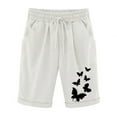 thumbnail image 1 of Admvng Womens Linen Plus Size Butterfly Print Bermuda Shorts Drawstring Waist Pants with Rolled Cuffs & Pockets, 1 of 3