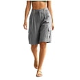 thumbnail image 1 of Admvng Womens Linen Shorts Summer Button Casual Cargo Bermuda Shorts with Pockets, 1 of 7