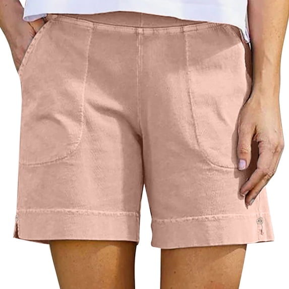 Admvng Womens Linen Shorts Summer Casual Wide Leg Shorts with Pockets