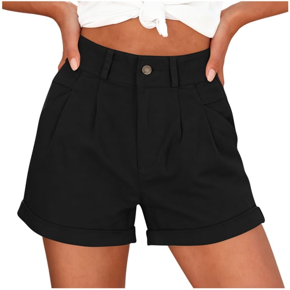 Admvng Womens Linen Shorts with Pockets Button Zipper Casual Summer Shorts