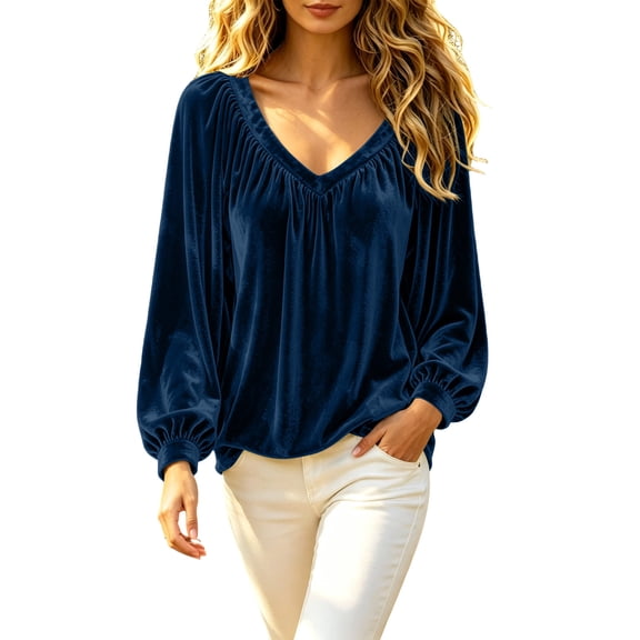 Admvng Womens Long Sleeve Top Comfortable Solid V Neck Casual Daily Outfit