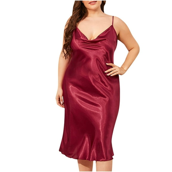 Admvng Womens Nightgown Plus Size Elegant Comfortable Pajamas Solid Color Suspender Nightdress Home Clothes XL-3XL