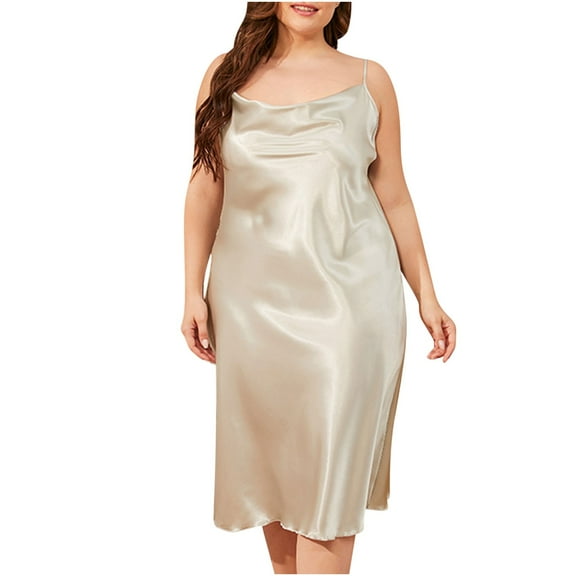 Admvng Womens Nightgown Plus Size Elegant Comfortable Pajamas Solid Color Suspender Nightdress Home Clothes XL-3XL