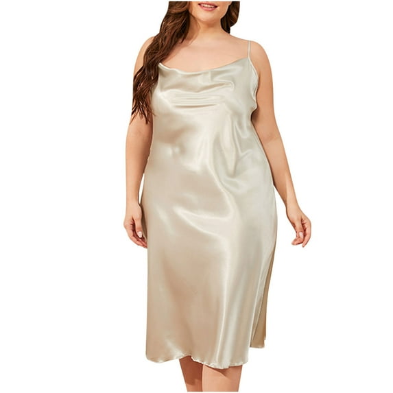 Admvng Womens Nightgown Plus Size Elegant Comfortable Pajamas Solid Color Suspender Nightdress Home Clothes XL-3XL
