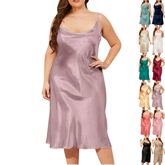 Admvng Womens Nightgown Plus Size Elegant Comfortable Pajamas Solid Color Suspender Nightdress Home Clothes XL-3XL