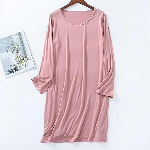 Admvng Womens Nightgown Summer Short-sleeved V-neck Solid Color Nightdress Mid-calf Nightdress M-4XL