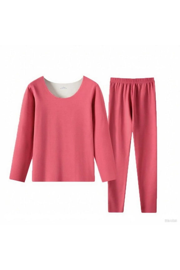 Womens Nightgown Thermal Underwear Inner Wear Bottoming Shirt Thick Top and Pants Set, Size L-4XL