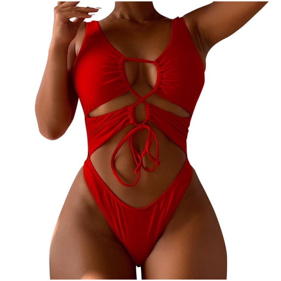 Admvng Womens One Piece Swimsuits Fashion Bikinis Sleeveless Solid Bikini Swimsuit Push-Up Padded Swimwear Swimsuit S-L