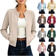 thumbnail image 1 of Admvng Womens Outerwear Zip Up Bomber Pocket Stand Collar Lightweight Casual Jacket, 1 of 9