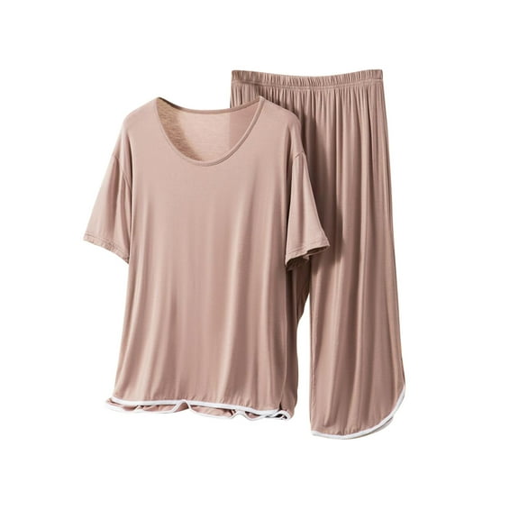 Admvng Womens Pajamas Summer Short Sleeve Shorts Suit Home Clothes Two-piece Set L-2XL