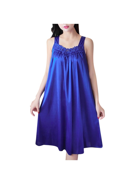 Womens Pajamas Summer V-Neck Casual Solid Sleeveless Night Gown Spaghetti Strap Sleep Dress Chemise Sleepwear Dresses for Women