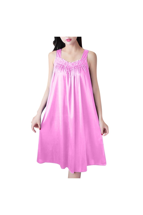 Womens Pajamas Summer V-Neck Casual Solid Sleeveless Night Gown Spaghetti Strap Sleep Dress Chemise Sleepwear Dresses for Women