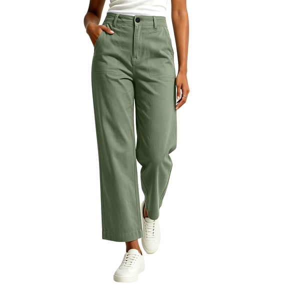 Admvng Womens Pants Solid Button Casual Straight Leg Long Pants Trousers
