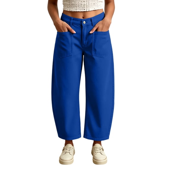 Admvng Womens Pants Solid Button Casual Wide Leg Long Pants Trousers