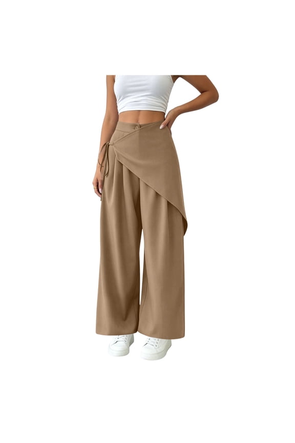 Womens Pants with Drawstring Detail Wrap Wide Leg High Waist Trousers