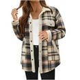 thumbnail image 1 of Admvng Womens Plaid Shacket Jacket Button Down Flannel Plush Fleece Sherpa Lined Shirt Coat with Chest Pocket, 1 of 7
