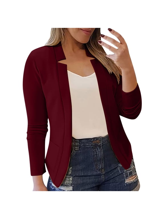 Womens Plus Size Blazer Jacket Long Sleeve Slim Lightweight Casual Office Business Suit Coat with Side Pockets