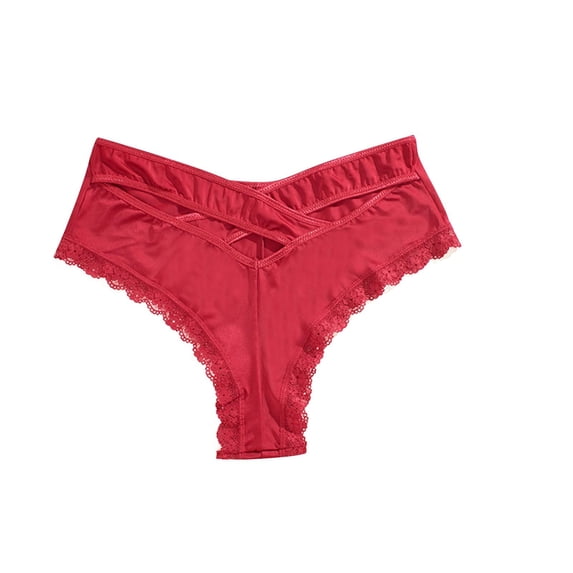 Admvng Womens Plus Size Brief Back Crisscross Floral Lace Glossy Satin Stretch Panties