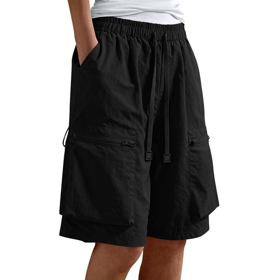 Admvng Womens Plus Size Cargo Shorts Casual Drawstring Multi-Pocket Summer Outdoor Shorts