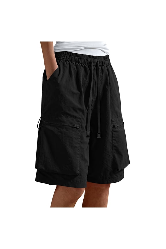 Womens Plus Size Cargo Shorts Casual Drawstring Multi-Pocket Summer Outdoor Shorts