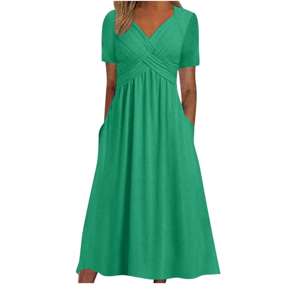 Admvng Womens Plus Size Dress Cross V Neck Short Sleeve Summer Going Out Dress
