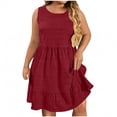 thumbnail image 1 of Admvng Womens Plus Size Dress Solid Round Neck Sleeveless Ruffle Hem Casual Spring and Summer Comfy Dresses, 1 of 7