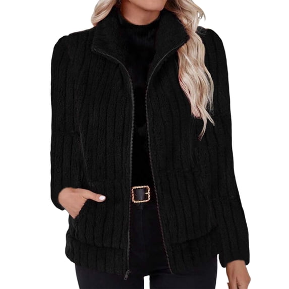 Admvng Womens Plus Size Jacket Zip Up Stand Collar Pocket Cozy Lightweight Fall Winter Casual Outerwear
