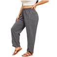 thumbnail image 1 of Admvng Womens Plus Size Pants Cotton and Linen Summer Casual Drawstring Waist Comfy Pants, 1 of 7