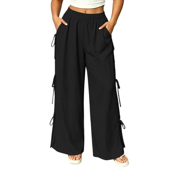 Admvng Womens Plus Size Pants Linen Elastic Waist Casual Trendy Beach Vacation Pants with Pockets