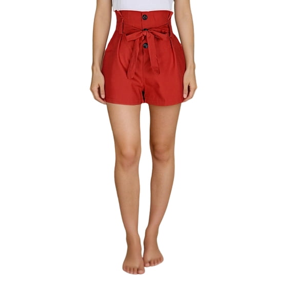 Admvng Womens Plus Size Paperbag Shorts High Waisted Button Front Tie Belt Casual Office Wear