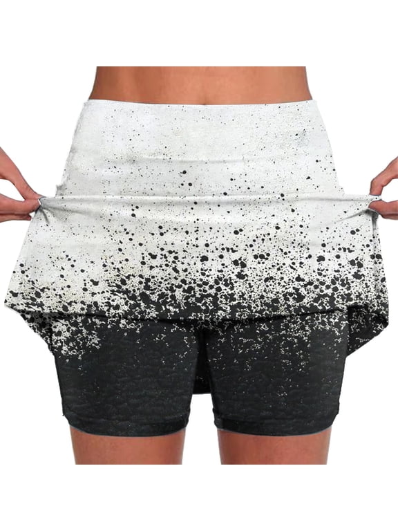 Womens Print Skort High Waisted Stretchy Tennis Sports Shorts