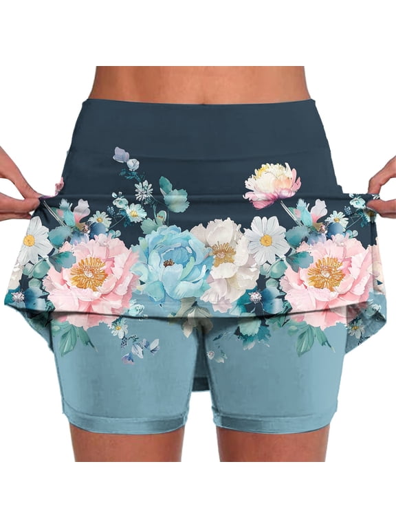Womens Print Skort High Waisted Summer Casual Tennis Sports Shorts