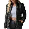 thumbnail image 1 of Admvng Womens Puffer Jacket Stand Collar Lightweight Fall Winter Short Coat with Side Pockets, 1 of 4