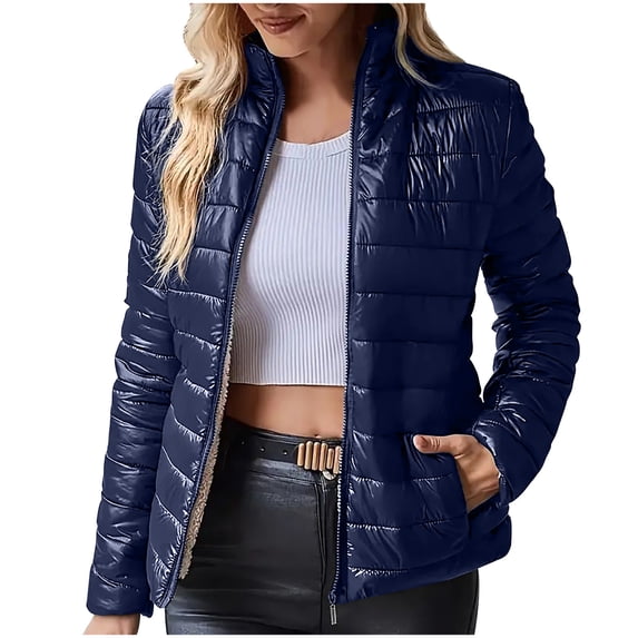 Admvng Womens Puffer Jacket Stand Collar Lightweight Fall Winter Short Coat with Side Pockets