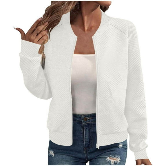 Admvng Womens Rain Jacket Casual Solid Long Sleeved Zipper Jacket Top Jacket, Size S-2XL