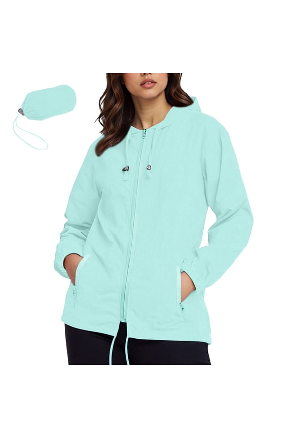 Womens Rain Jacket Plus Size Lightweight Waterproof Zipper Hooded Jacket Raincoat Jacket with Pockets S-5XL