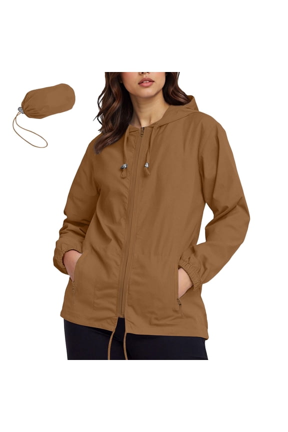 Womens Rain Jacket Plus Size Lightweight Waterproof Zipper Hooded Jacket Raincoat Jacket with Pockets S-5XL