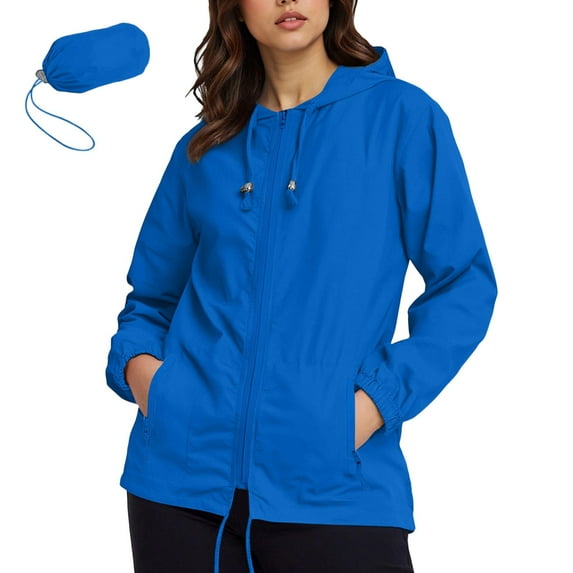 Admvng Womens Rain Jacket Plus Size Lightweight Waterproof Zipper Hooded Jacket Raincoat Jacket with Pockets S-5XL