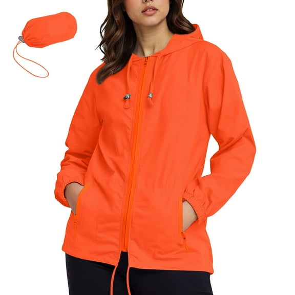 Admvng Womens Rain Jacket Plus Size Lightweight Waterproof Zipper Hooded Jacket Raincoat Jacket with Pockets S-5XL