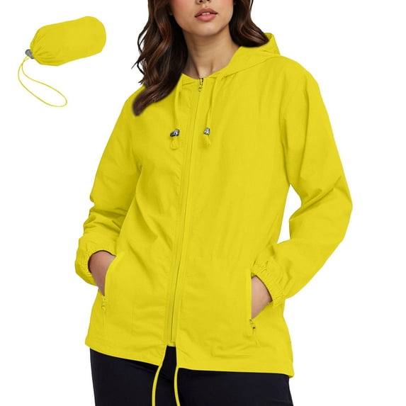 Admvng Womens Rain Jacket Plus Size Lightweight Waterproof Zipper Hooded Jacket Raincoat Jacket with Pockets S-5XL