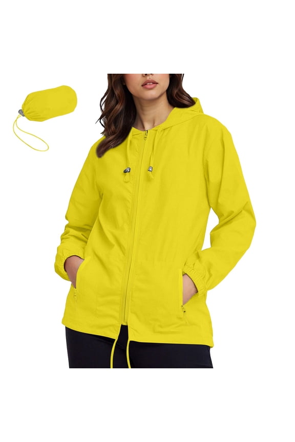 Womens Rain Jacket Plus Size Lightweight Waterproof Zipper Hooded Jacket Raincoat Jacket with Pockets S-5XL