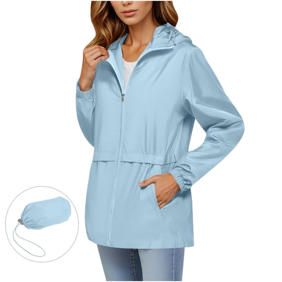 Admvng Womens Rain Jacket Rainproof Jacket for Waterproof and Zipper Jacket Long Sleeve Hooded Jacket Raincoat Jacket with Pockets, Size S-2XL