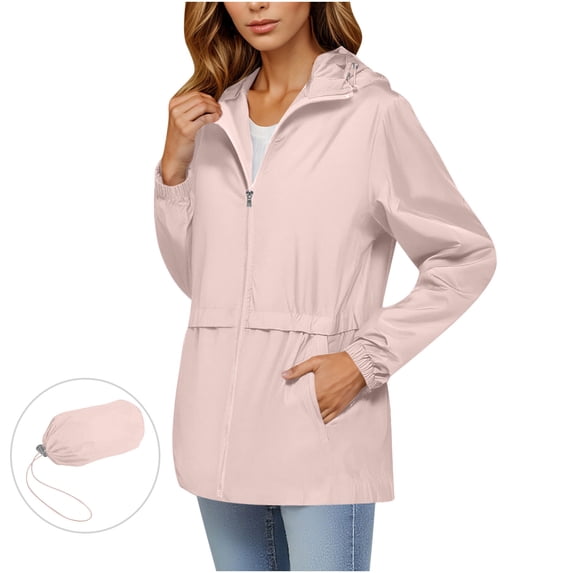 Admvng Womens Rain Jacket Rainproof Jacket for Waterproof and Zipper Jacket Long Sleeve Hooded Jacket Raincoat Jacket with Pockets, Size S-2XL