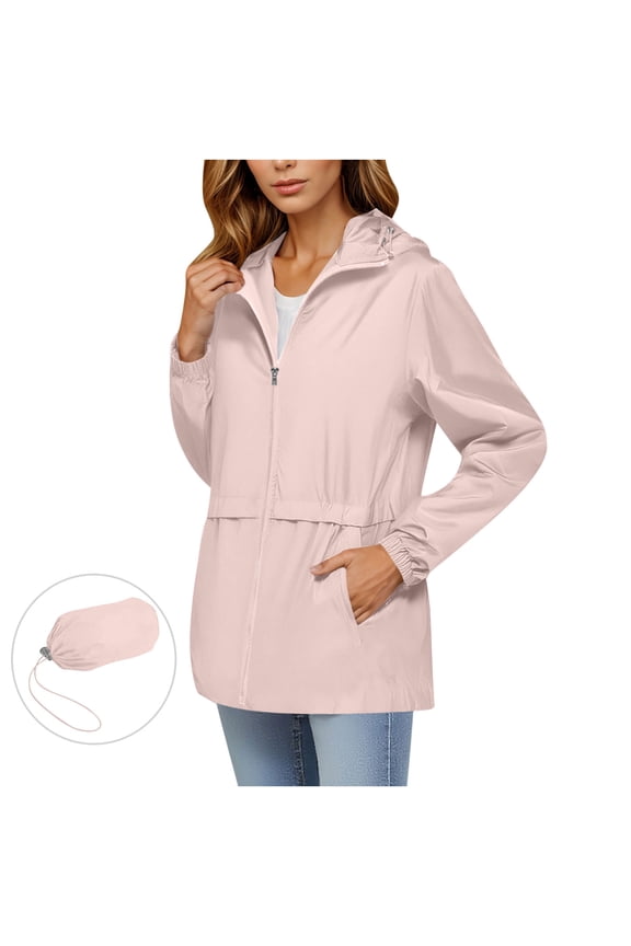 Womens Rain Jacket Rainproof Jacket for Waterproof and Zipper Jacket Long Sleeve Hooded Jacket Raincoat Jacket with Pockets, Size S-2XL
