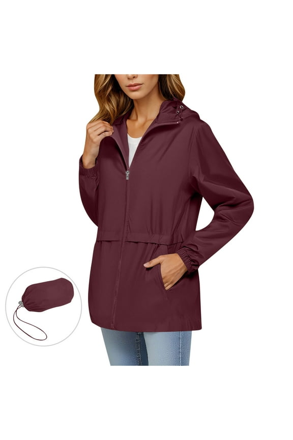 Womens Rain Jacket Rainproof Jacket for Waterproof and Zipper Jacket Long Sleeve Hooded Jacket Raincoat Jacket with Pockets, Size S-2XL