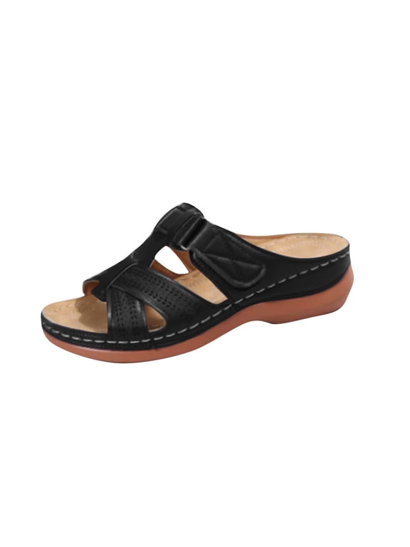 Womens Sandals Comfortable Fashion Open Toe with Cushioned Footbed Solid Color Slippers for Beach 35-43