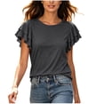 thumbnail image 1 of Admvng Womens Scoop Neck Casual Tops Ruffle Short Sleeve Summer Loose Fit Blouses, 1 of 7