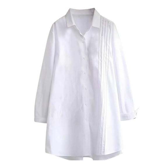 Admvng Womens Shirts Fashionable Solid Color Button Lapel Casual Pullover Long Sleeved Top XL-5XL