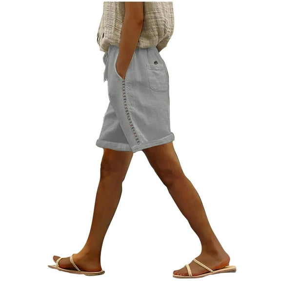 Admvng Womens Shorts Casual Shorts Pants Summer Elastic Waist Casual Linen Pockets Pants M-3XL